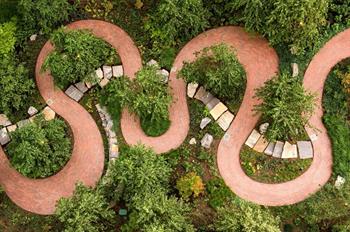 A winding brick path