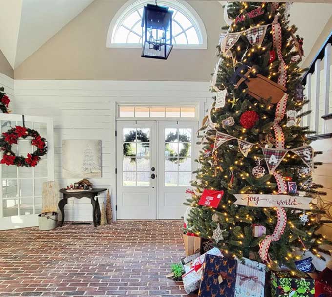 Christmas tree on a brick floor