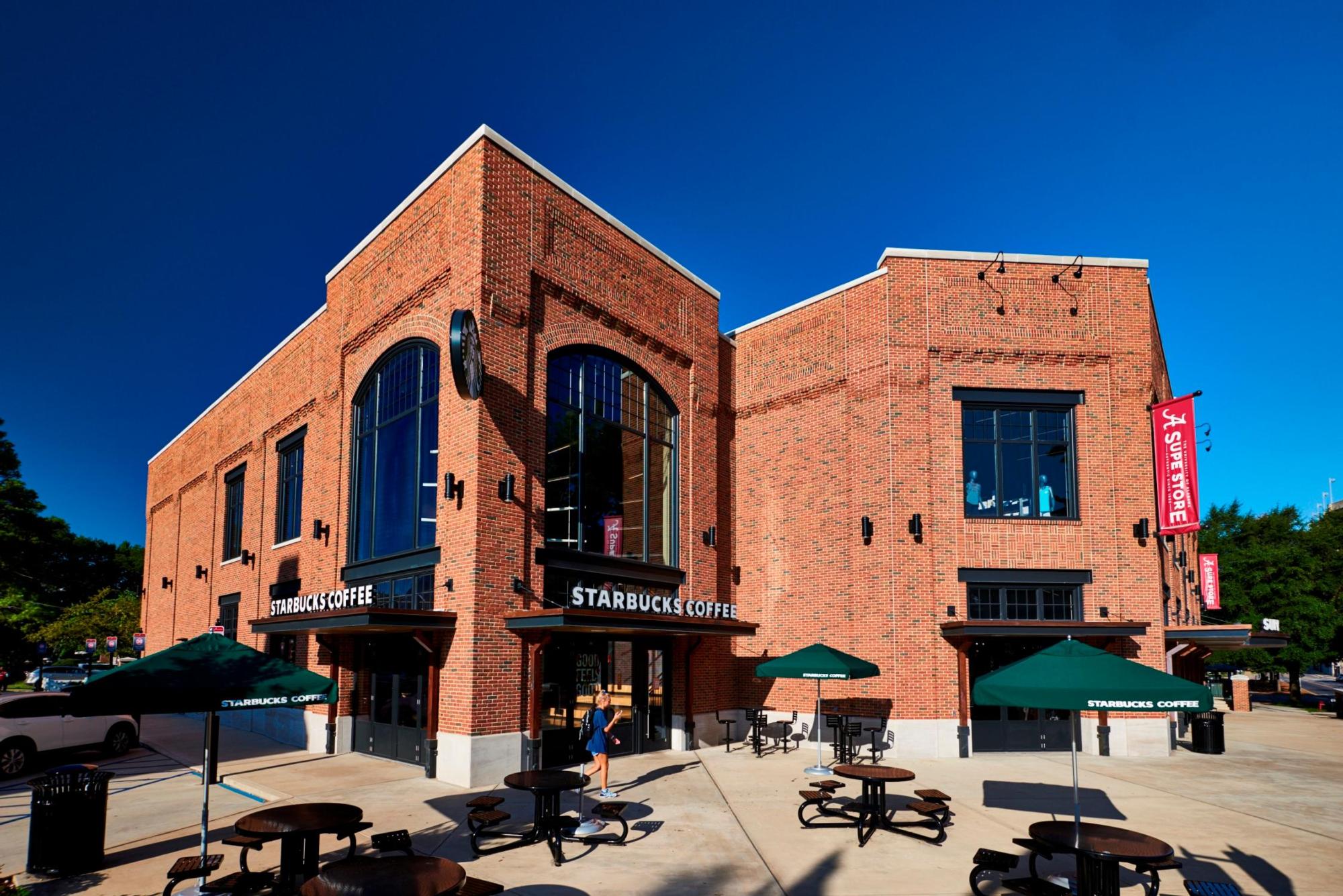 Exterior image of The Retail Center on Bryant Drive showcasing red brick and brick walkways