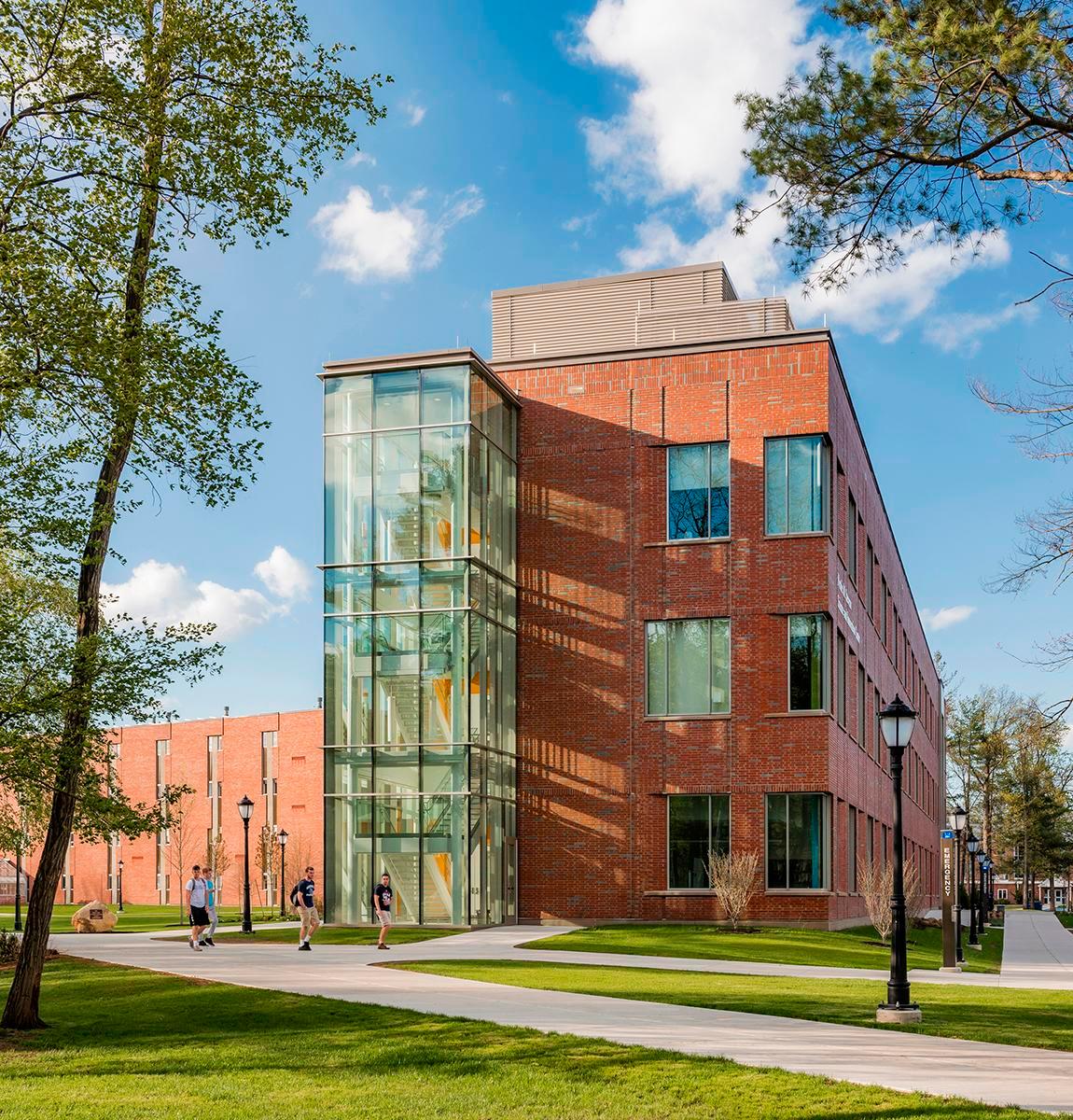 Image of the bricked corner of the windowed Dr. Nettie Stevens Science Center