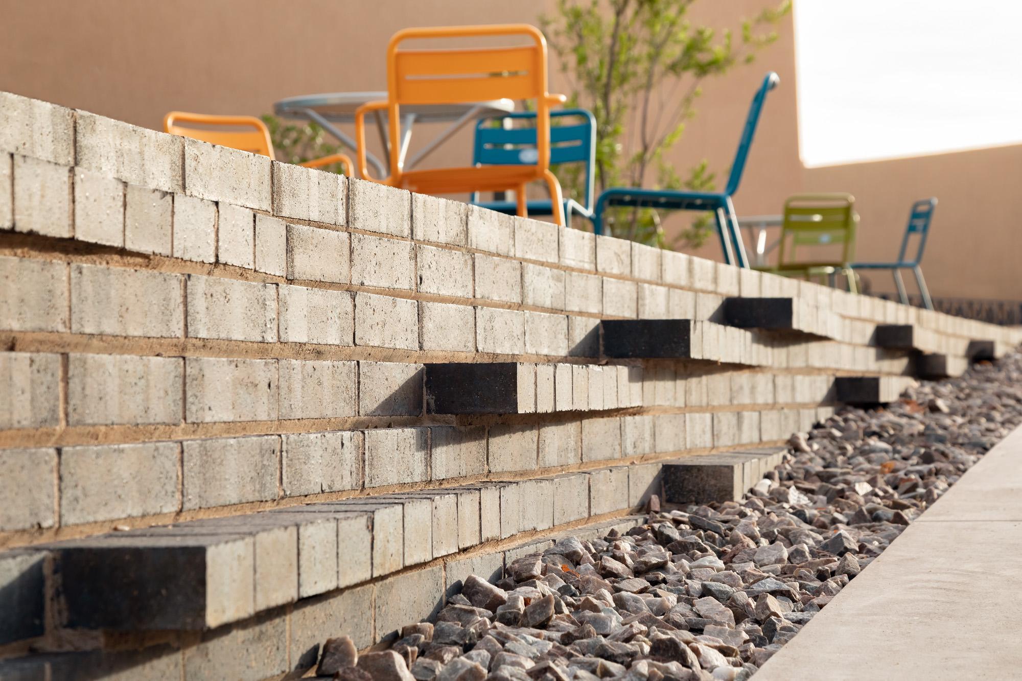 Image of stepped brickwork and gravel at Smith Plaza, University of New Mexico