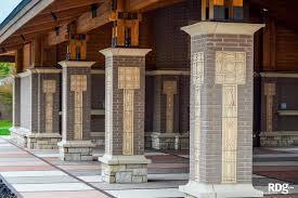 Image of the brick columns and paving at Grinnell Central Park