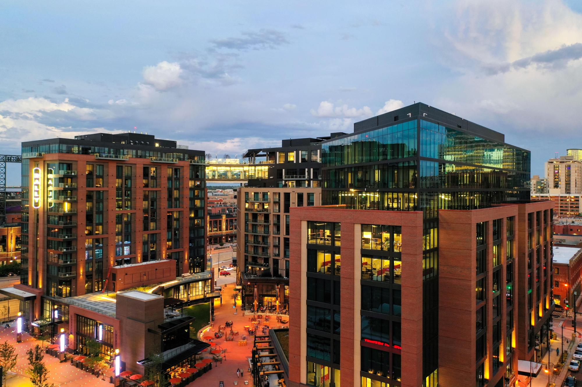 McGregor Square, a tall building of red brick and large windows