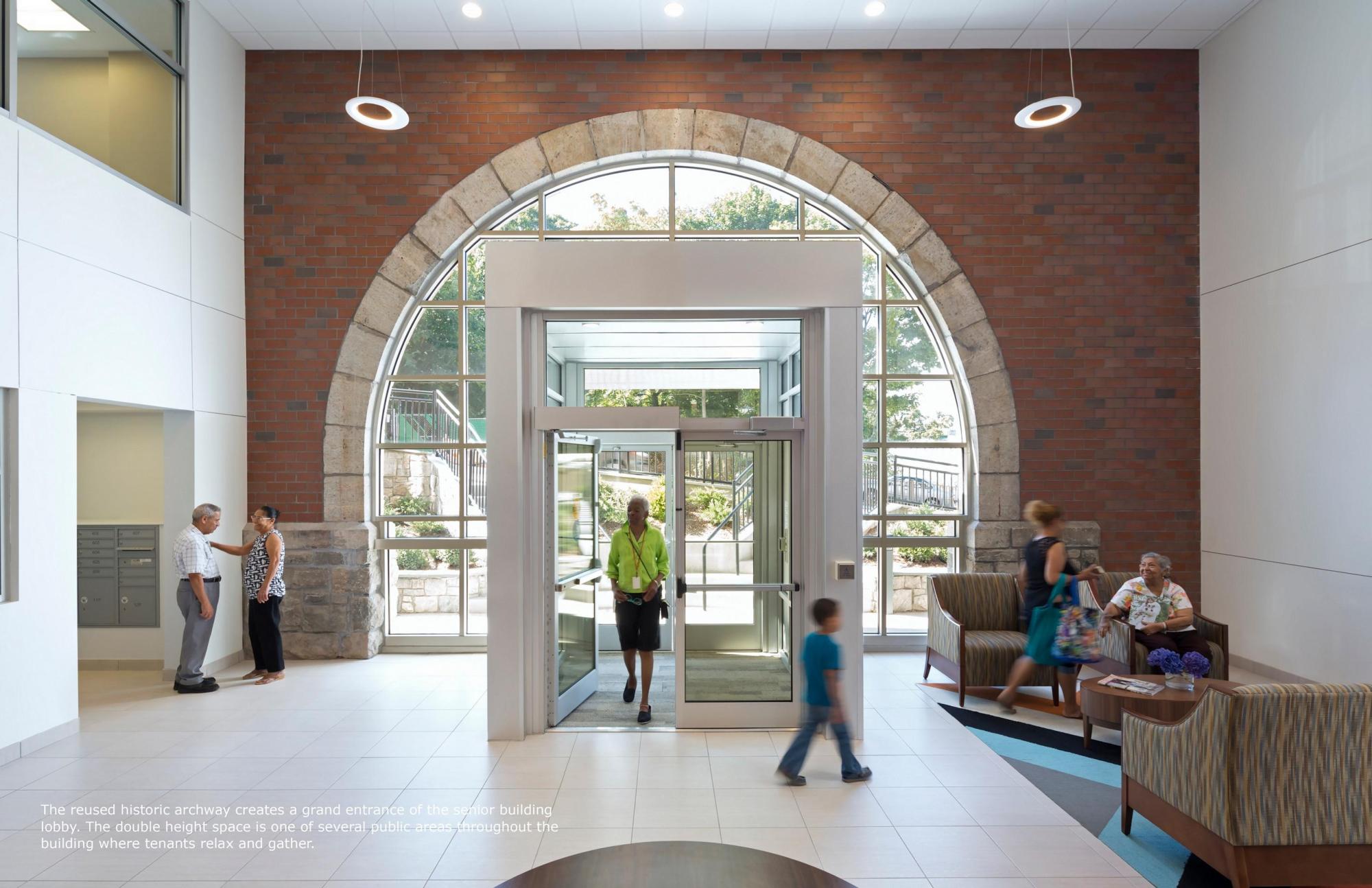 A photo of the interior of Schoolhouse Terrace with people walking inside