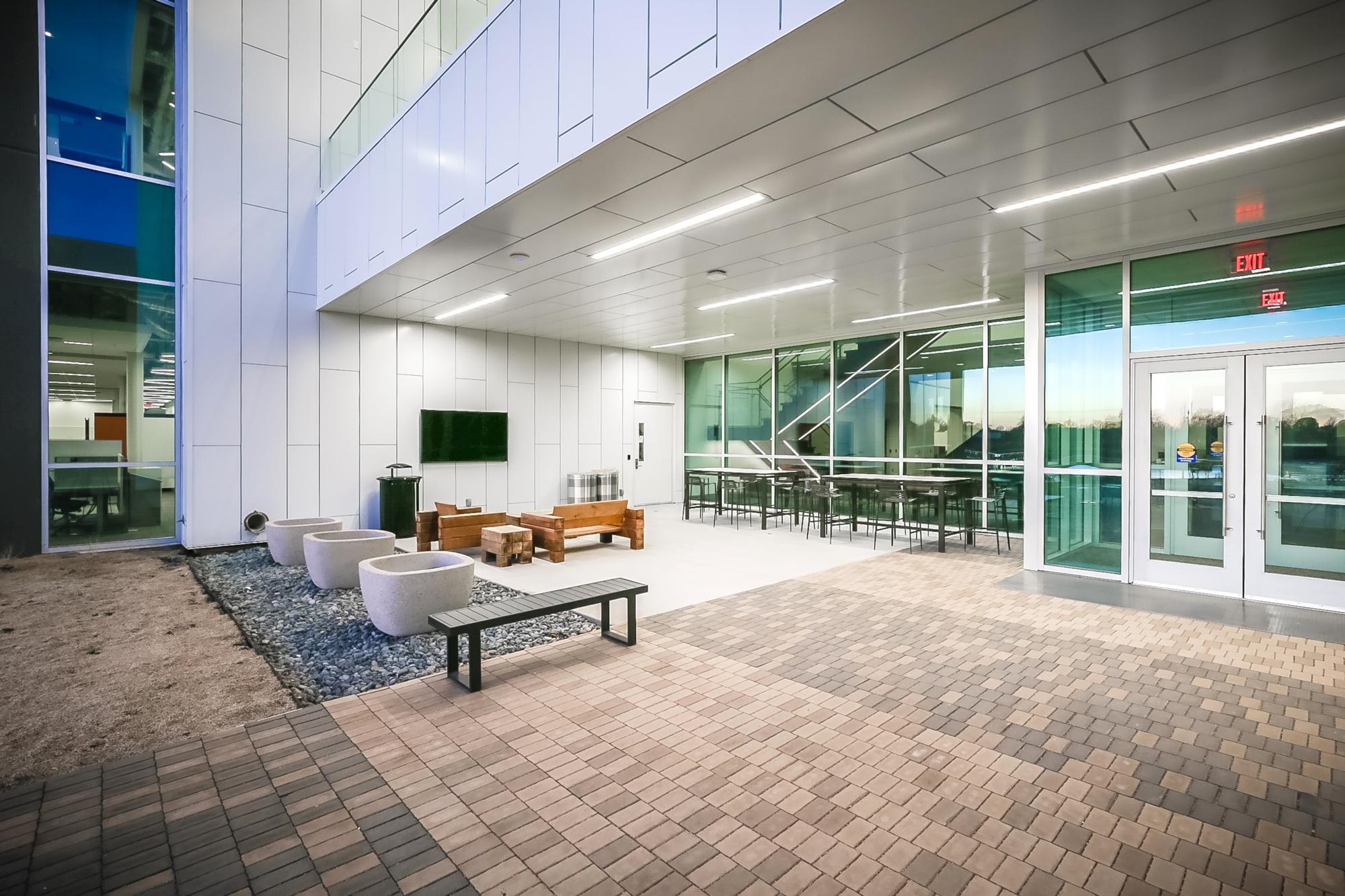 Brick paving at the exit door of the NetApp Wichita State University