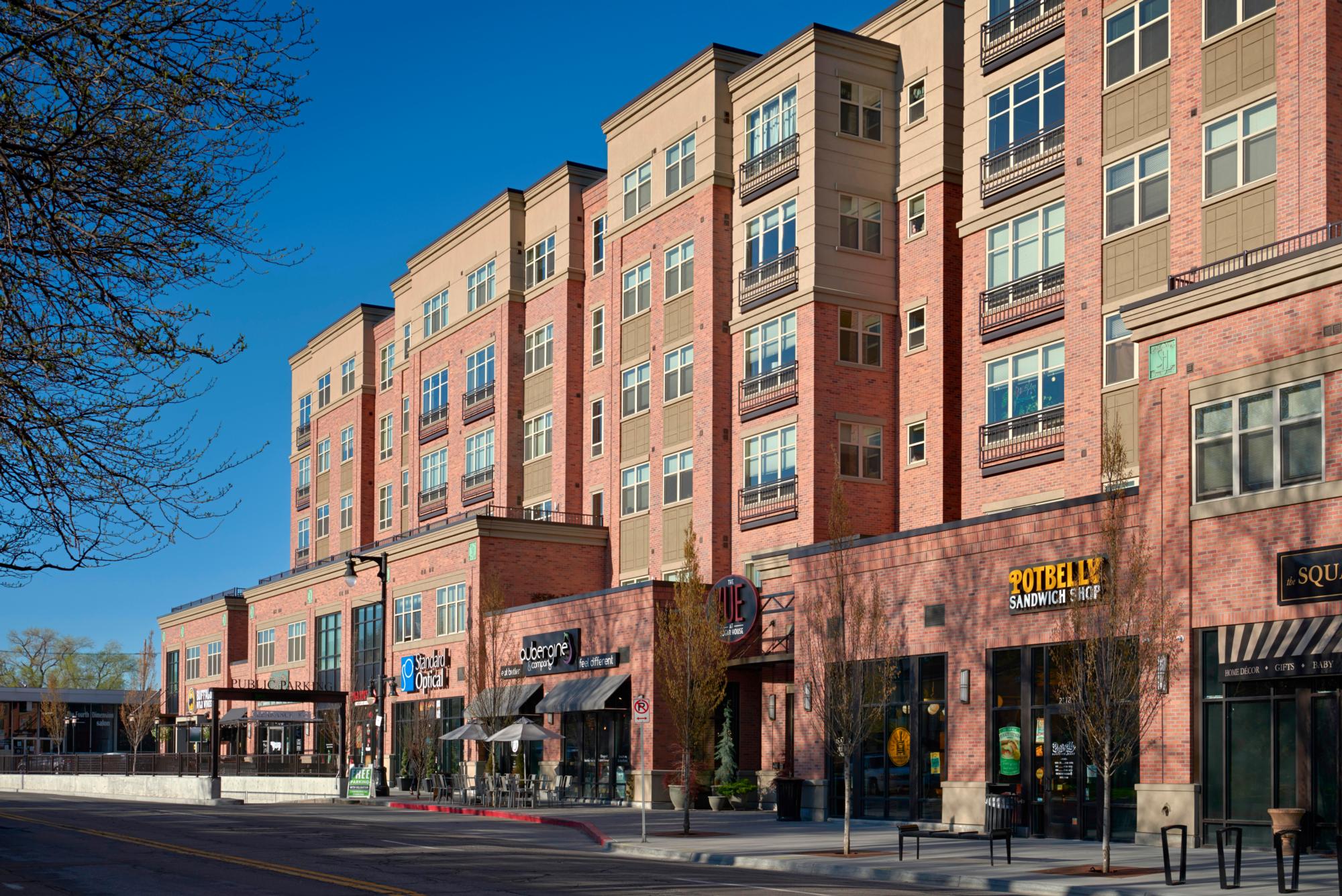 Exterior photograph of the front of The Vue at Sugar House Crosssing