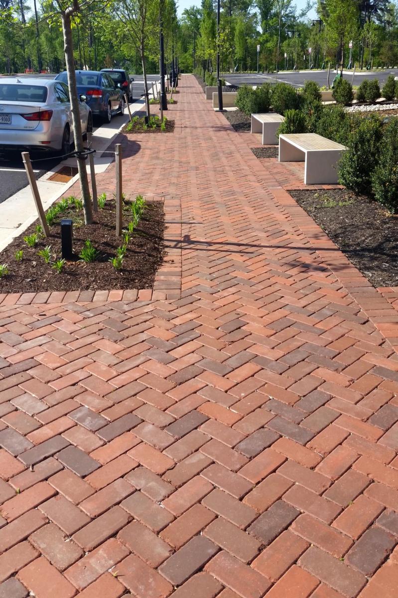 The red brick walkway of Libbie Mill Midtown