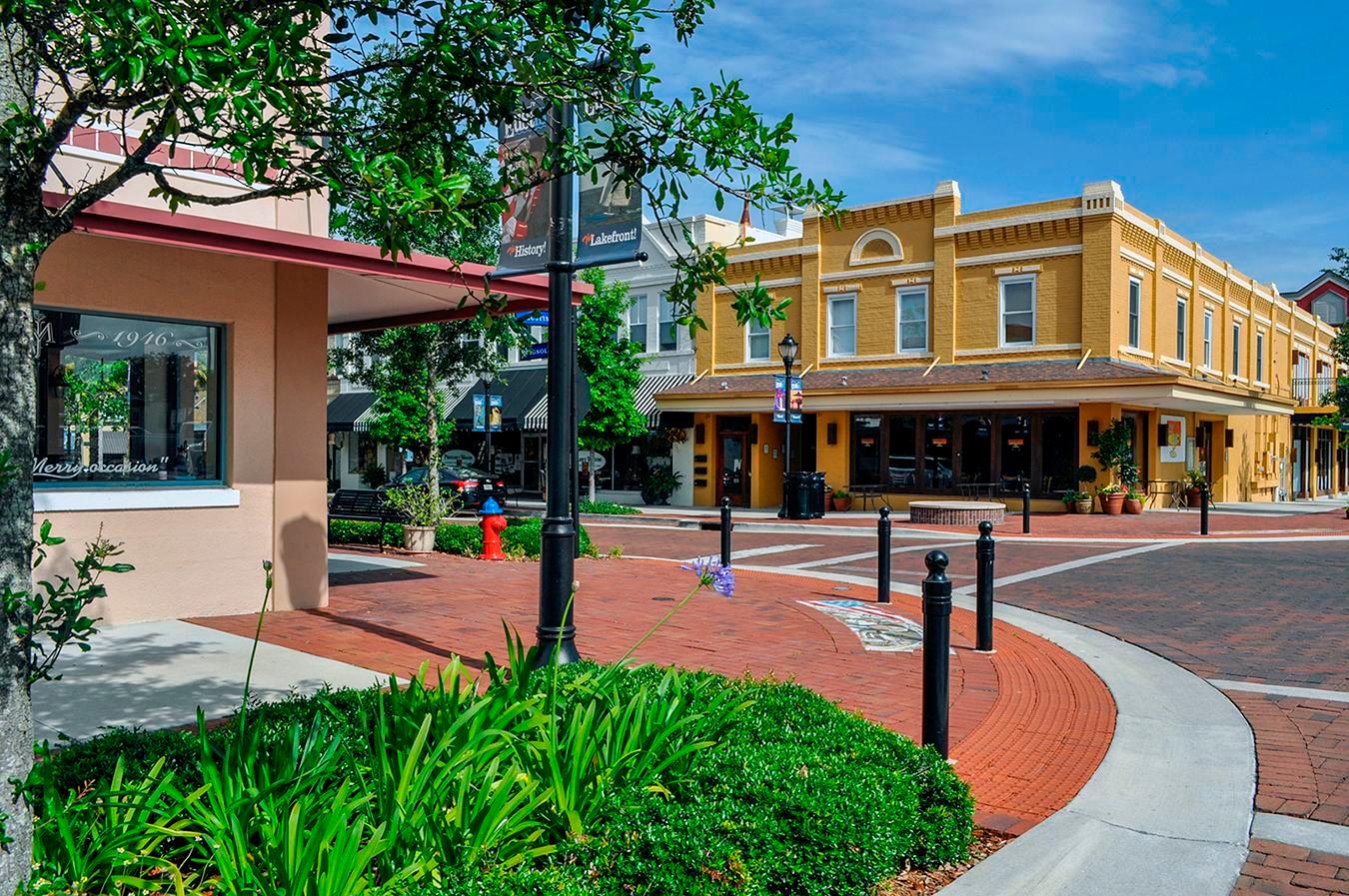 The brick paved walkway of the City of Eustis Downtown Streetscapes