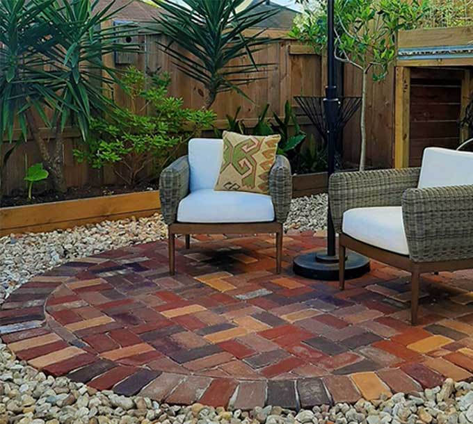 a circular brick patio